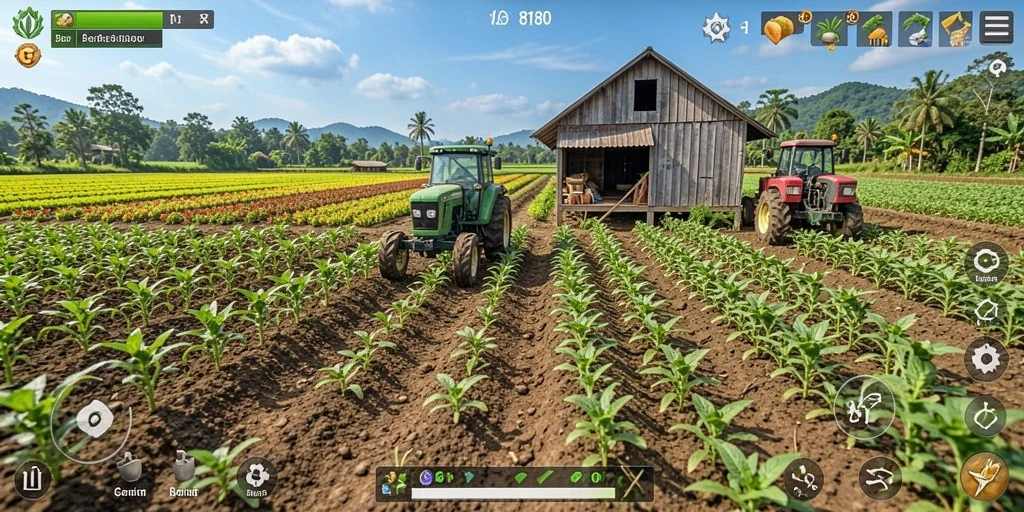 Tampilan gameplay 8180 yang seru dengan aktivitas pertanian.