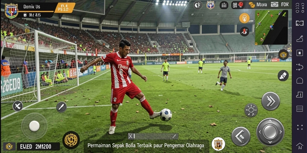 Tangkapan layar F08 menunjukkan aksi pertandingan sepak bola yang intens.