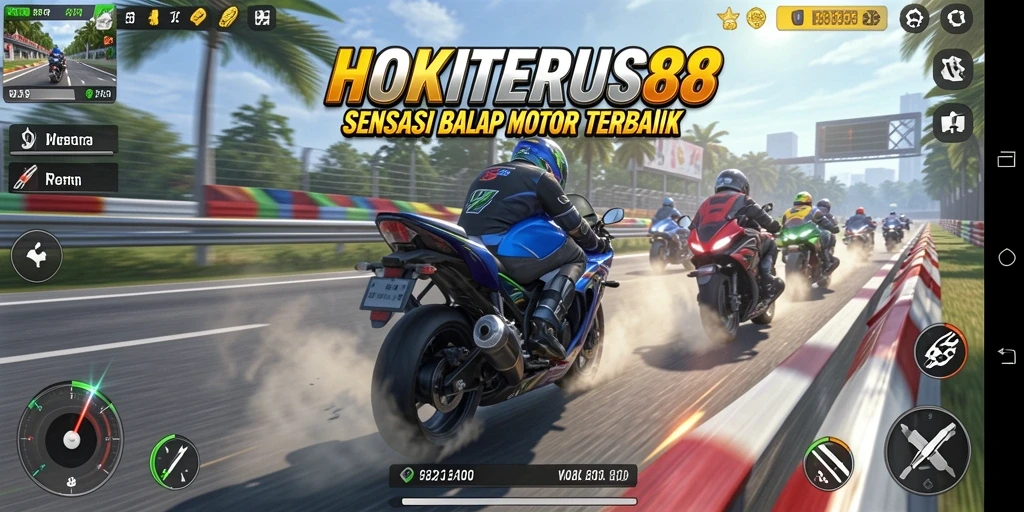 Screenshot HOKITERUS88 menampilkan aksi balap motor yang mendebarkan.