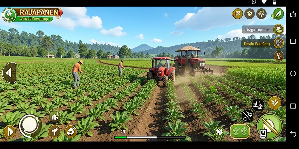 Tampilan gameplay RAJAPANEN dengan elemen simulasi pertanian.
