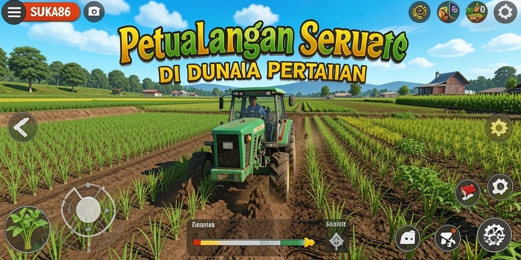 Screenshot gameplay <strong>SUKA86</strong> menampilkan suasana pertanian yang menawan.