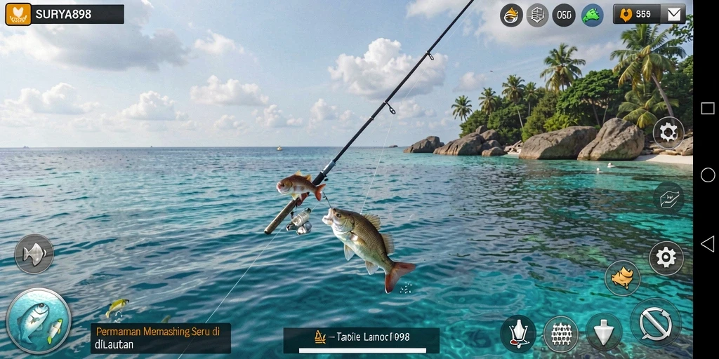 Tampilan menarik dari gameplay SURYA898 saat memancing ikan di laut.